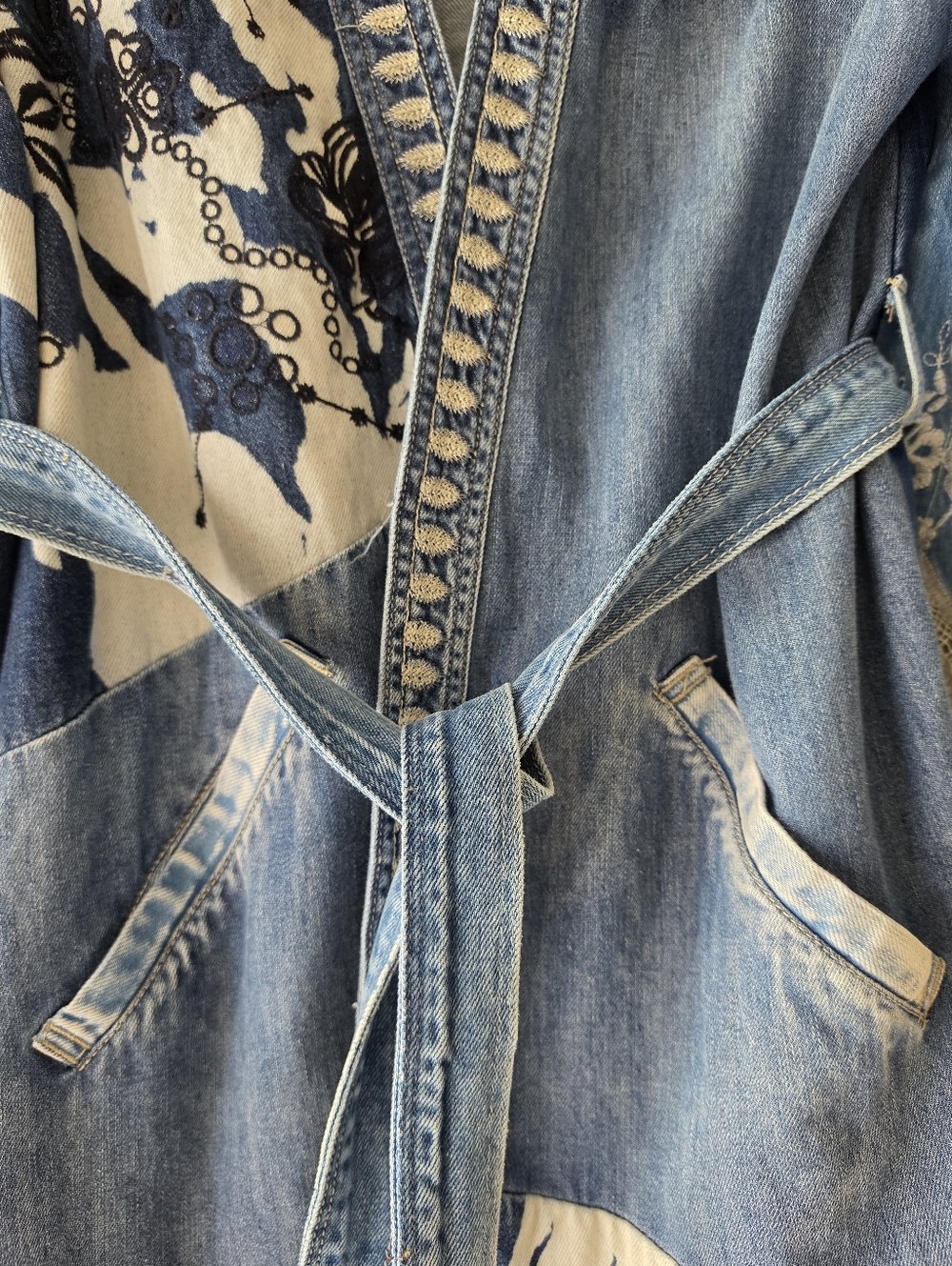 Desigual Patchwork Blue Denim Long Jean Jacket - Picture 15 of 16